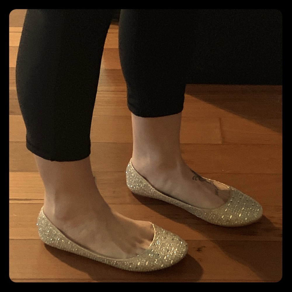 Gold sparkly flats